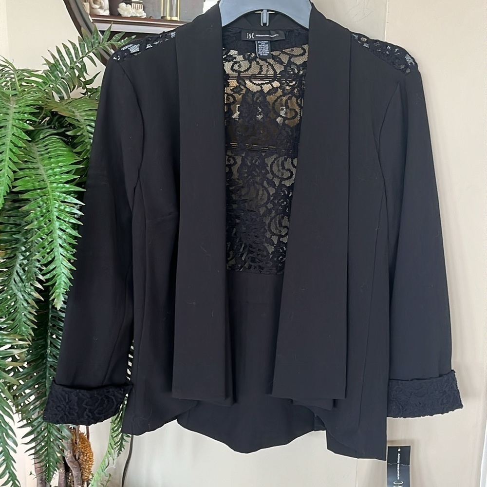Brand New INC International Concepts Black Floral Lace Draped Jacket Blazer